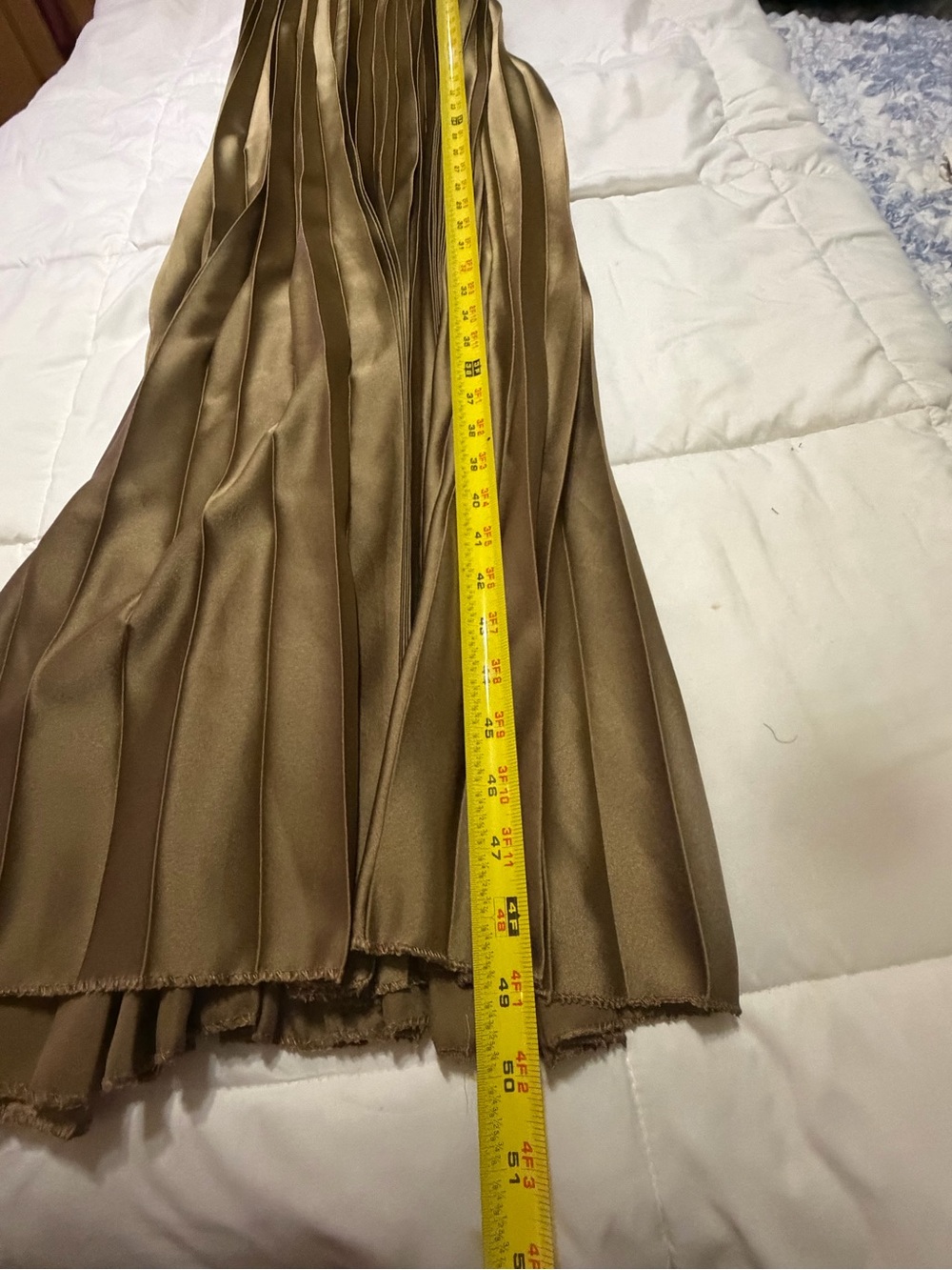 Pleated Satin Slip Dress — Tan - Picture 2 of 5
